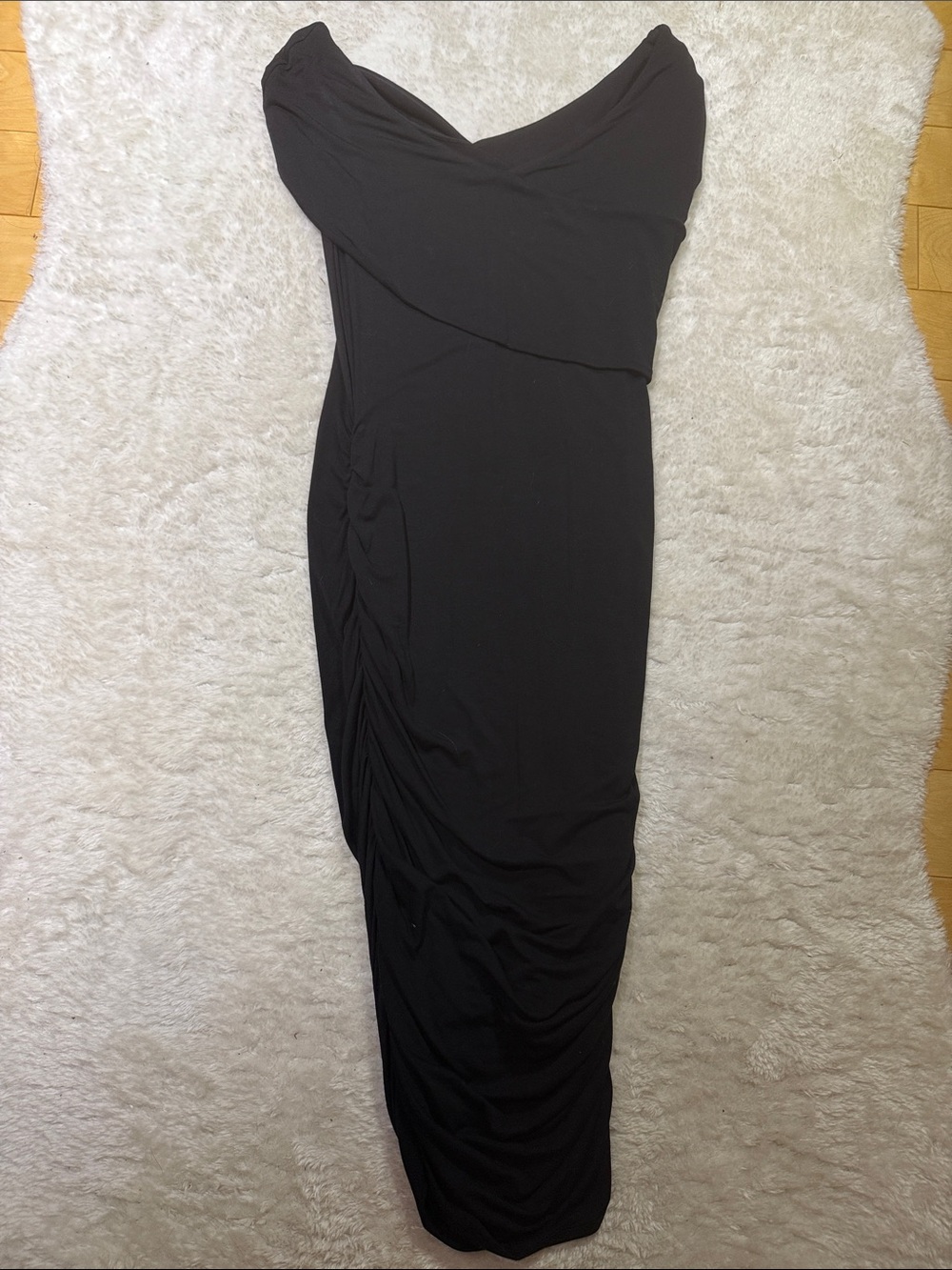 One-Shoulder Black Ruched Evening Maxi Dress